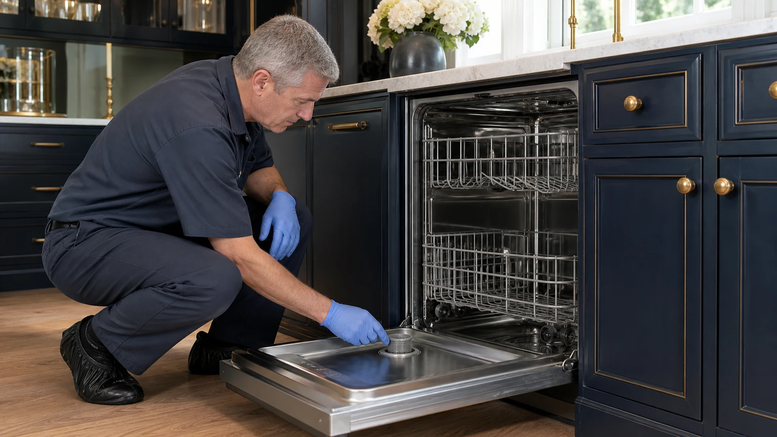Panel-ready dishwasher diagnostic visit in the service area